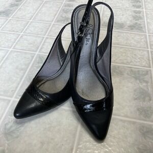 Life Stride Sassy Black Elegant slingback Pumps Heels Size 7 M Pointed Toe